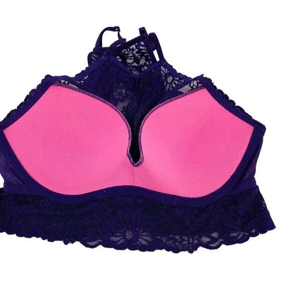 PINK Victoria's Secret Purple High Neck Lace Bralette Size Small - Picture 3 of 7